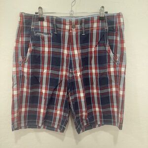 American Eagle Outfitters Shorts Mens 33 Red White Blue Plaid Patriotic Summer